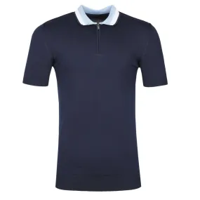 Remus Uomo Contrast Collar Knitted Zip Polo Shirt in Navy