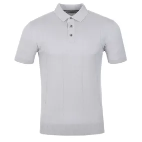 Remus Uomo Vertical Lines 3 button Knitted Polo Shirt in Grey