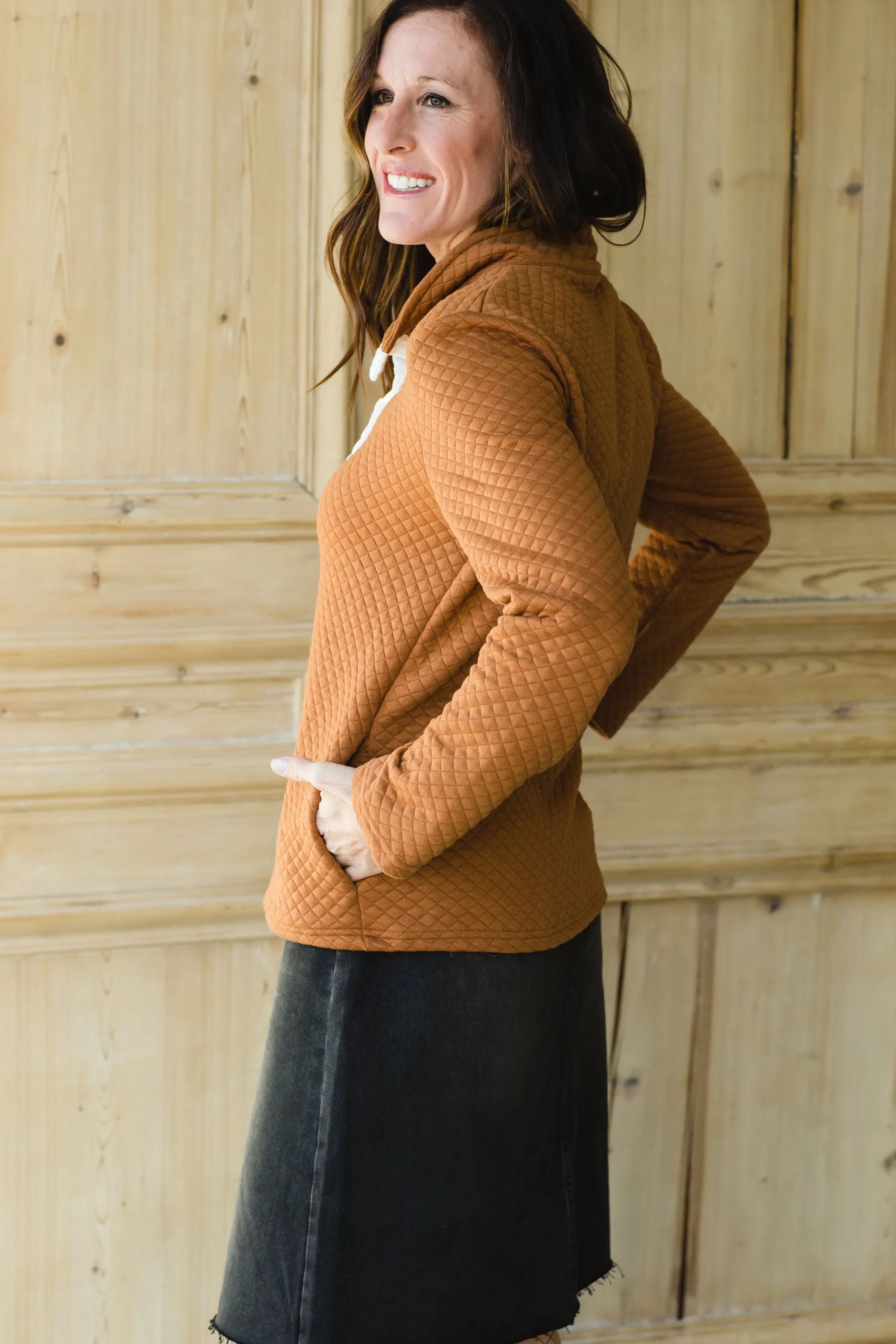 Rust Quilted Button Up Pullover - FINAL SALE