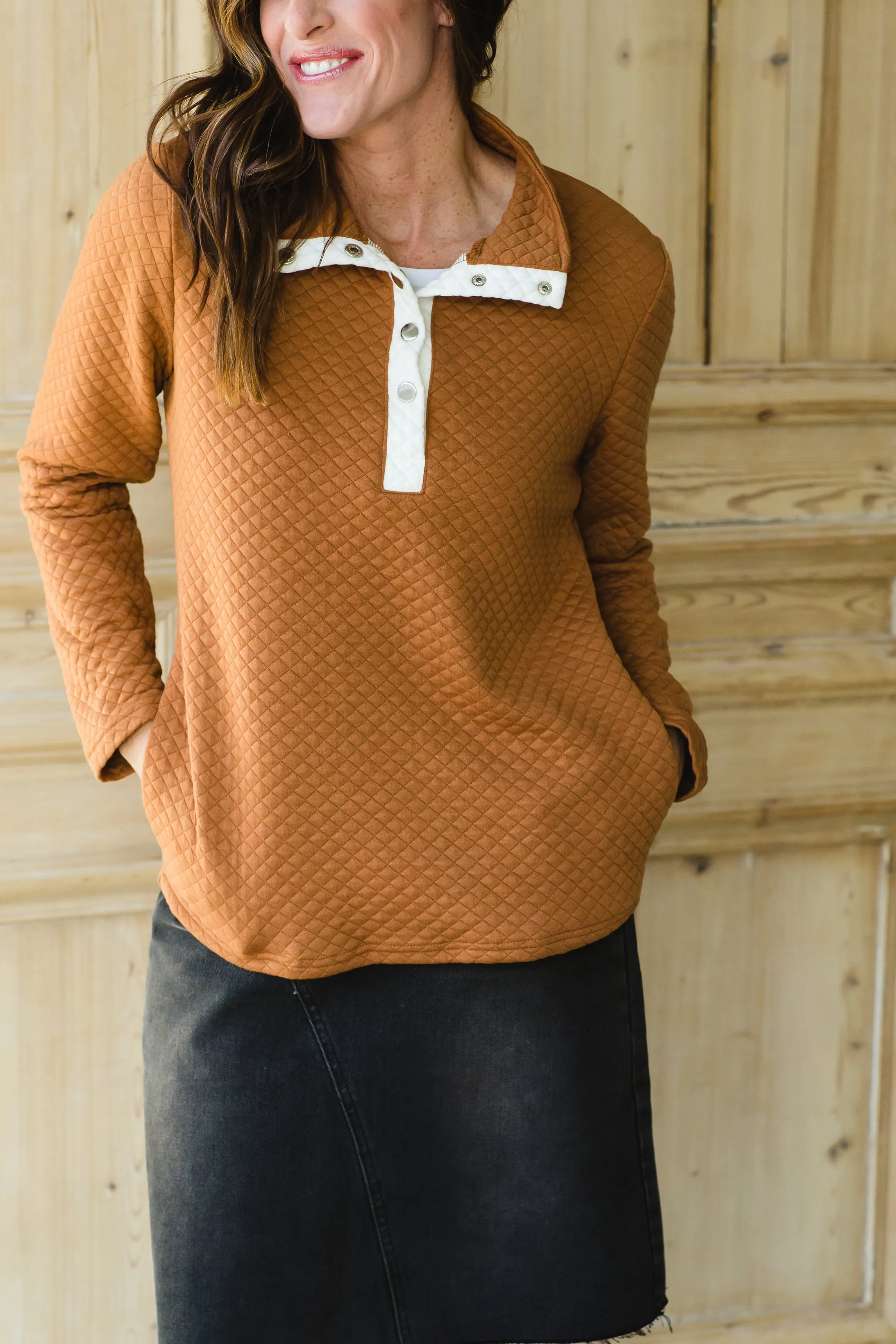 Rust Quilted Button Up Pullover - FINAL SALE