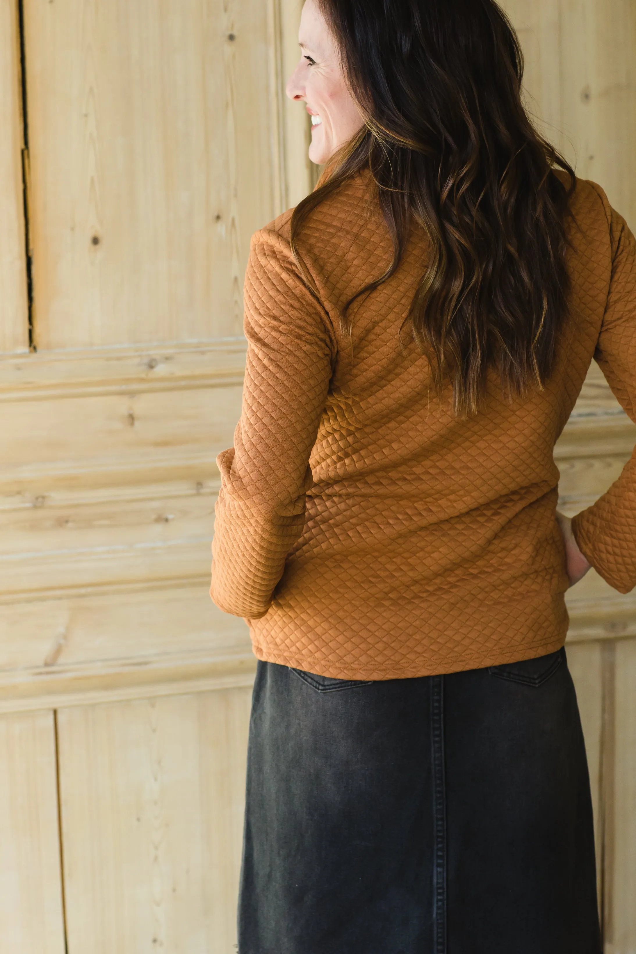 Rust Quilted Button Up Pullover - FINAL SALE