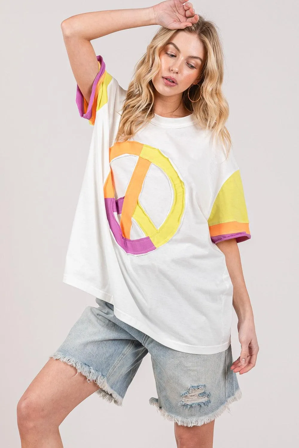 SAGE   FIG Color Block Peace Applique T-Shirt