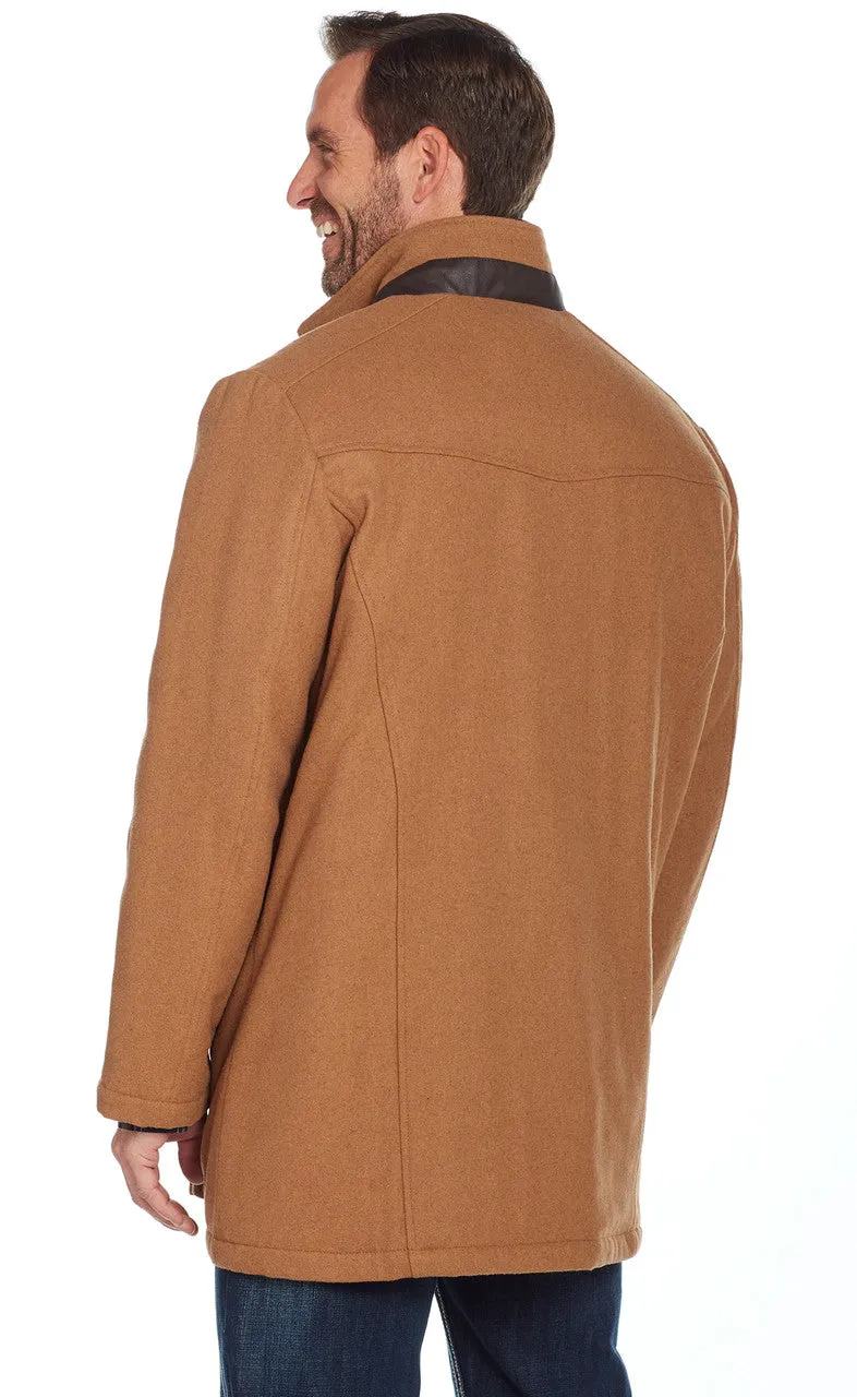 SIDRAN MENS WOOL MELTON ZIP & BUTTON FRONT COAT W/ FAUX LEATHER TRIM STYLE CR43366-F23-26