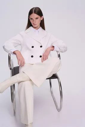 Slim Fit Cachet Sarah Cotton Blend White Long Coat