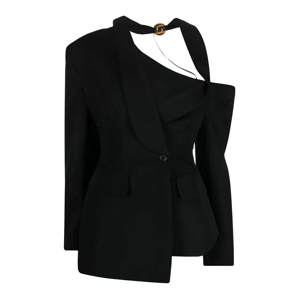 Slim Minimalist Blazers For Women Lapel Long Sleeve Off Shoulder Tunic Asymmetrical Blazer Female Fashion Clothes