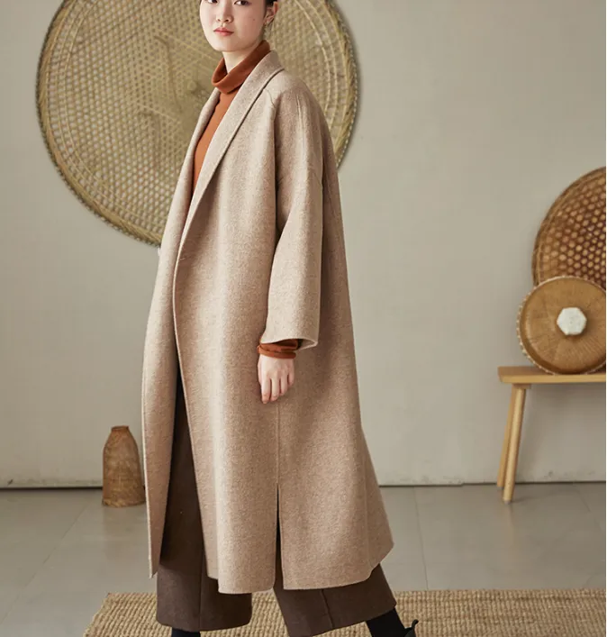 Slit Wool Coat Handmade Long Warm Long Women Wool Coat Jackets 2512