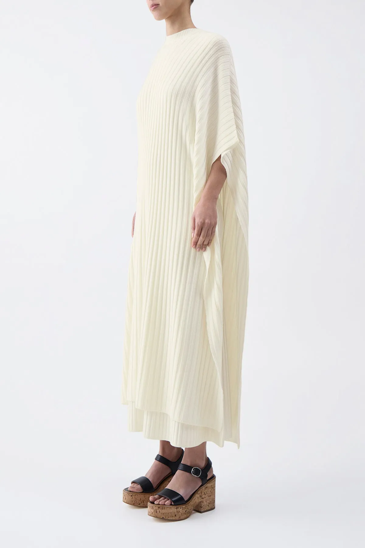 Taos Knit Poncho in Ivory Merino Wool Cashmere