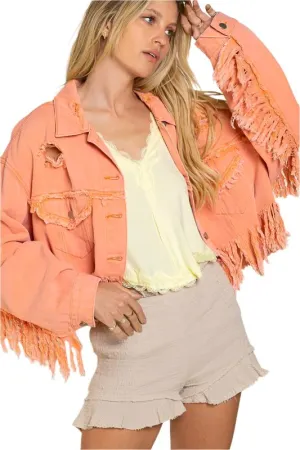 TEEK - Fringe Distressed Crop Denim Jacket