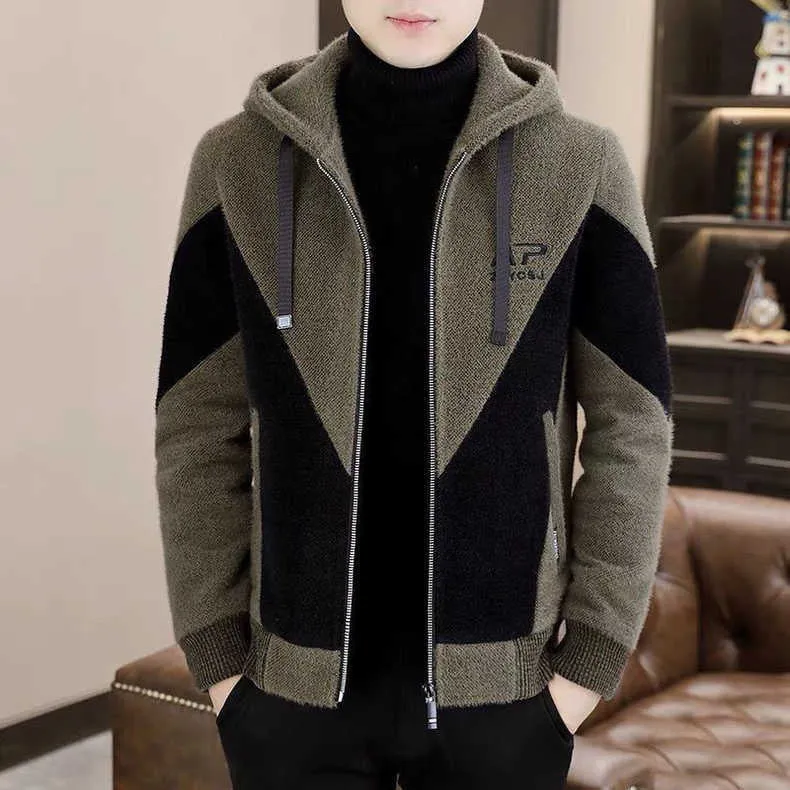 Trendy Hooded Woolen Coat Men