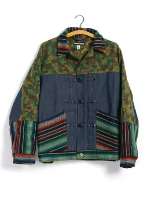 TRIPLE FABRIC JACKET | Asian Knot Denim Jacket | Jacquard Camo/Wool Flannel Sarape/Indigo Denim