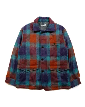 ts(s) Bird Watching Jacket Large Plaid Wool Blend Shaggy Cloth Purple/Red/Blue