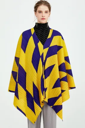 Two-Tone Accordion Pleated Slit V-Neck Poncho