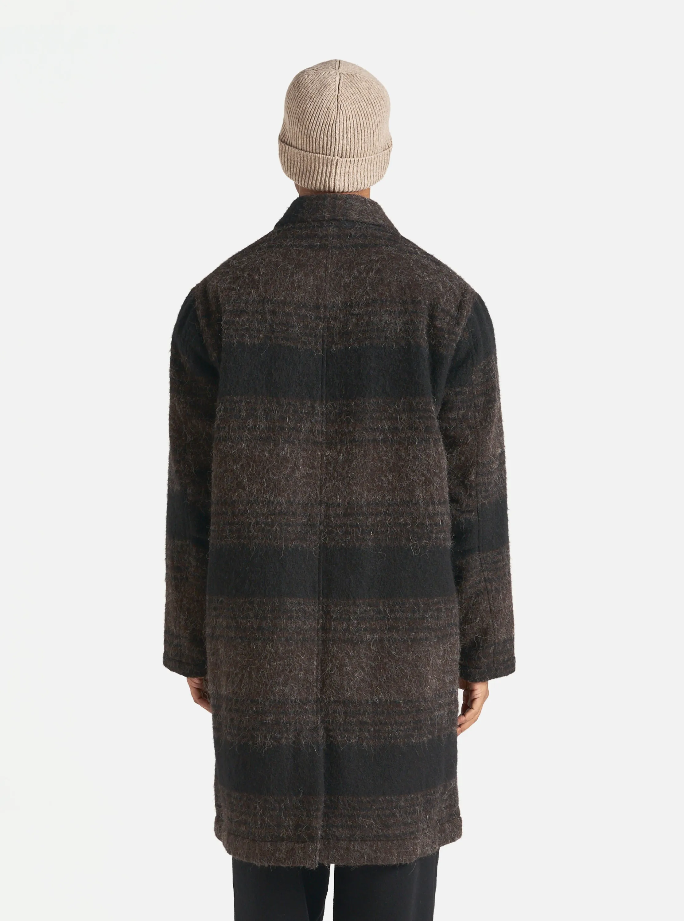 Universal Works Account Coat in Brown/Black Alpaca Recycled Mix