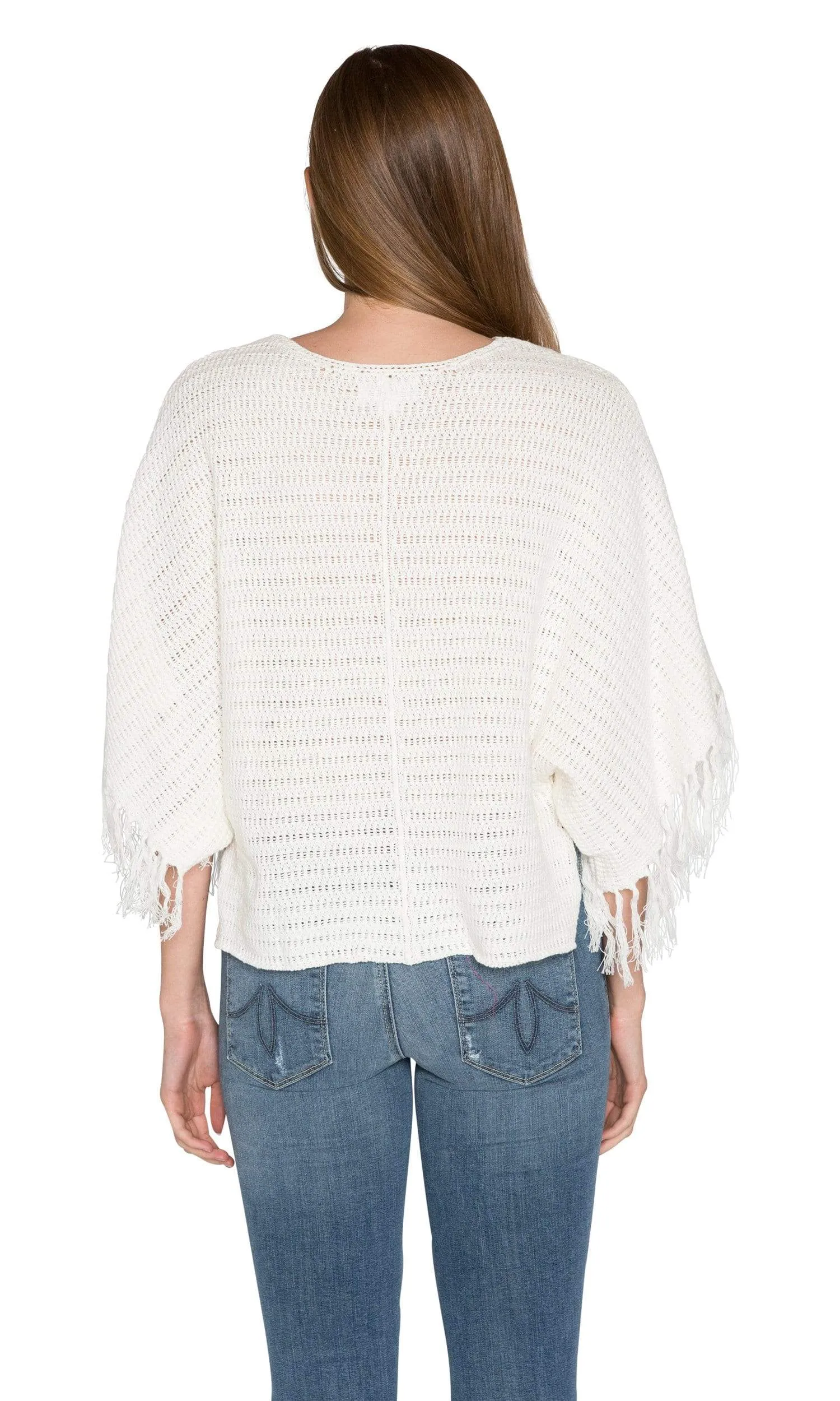 Velvet by Graham & Spencer Ashlie Crochet Knit Fringe Sleeve Sweater