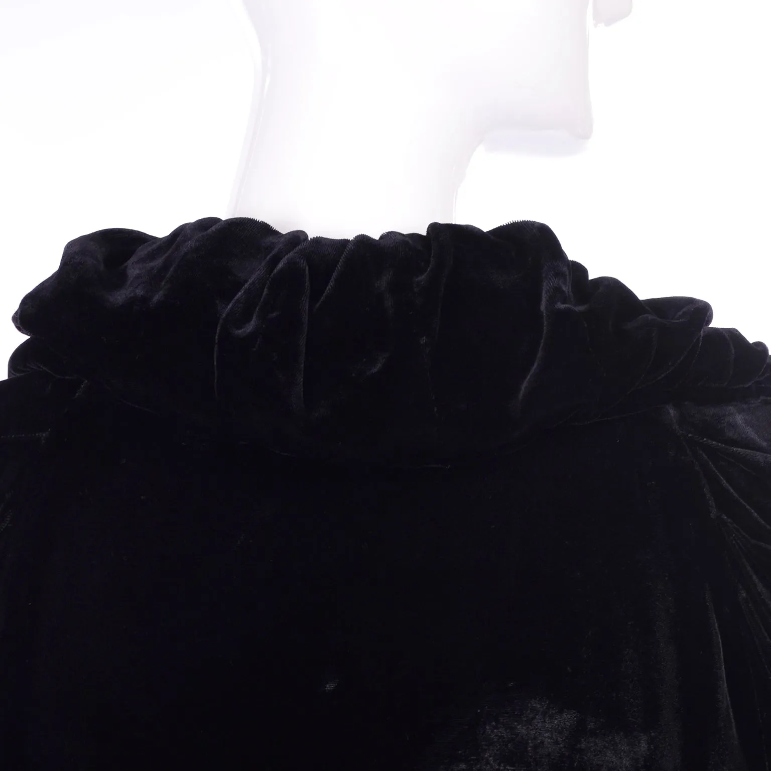 Vintage 1910s Black Velvet Evening Coat W/ Gathered Collar & Puff Sleeves