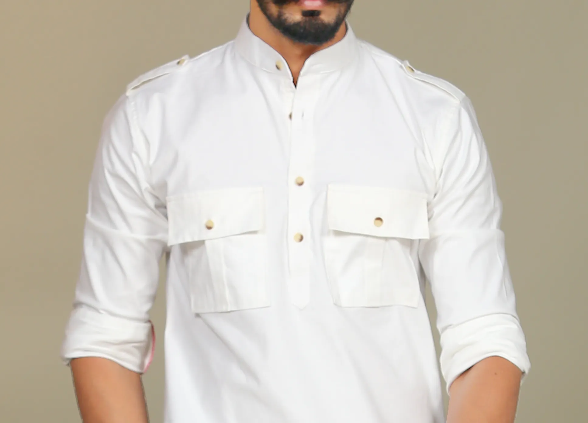 White Short Collared Hunting Style Kurta only