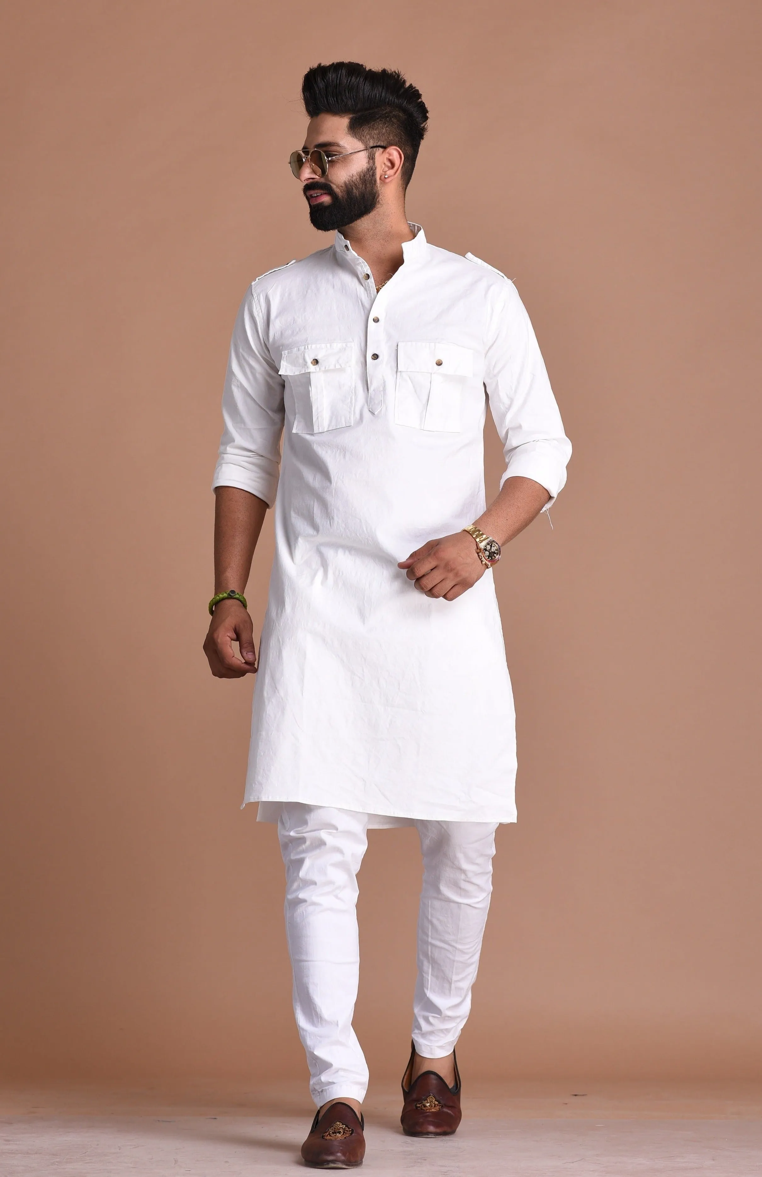 White Short Collared Hunting Style Kurta only