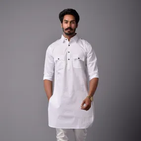 White Short Hunting Style Kurta-Pajama Set