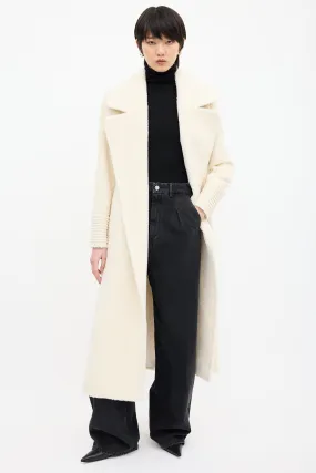 White Suri Wrap Belted Coat