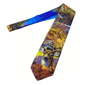 Whitetail Deer Design Sportsman Tie - Hand Finished Colorful Wildlife Dress Necktie