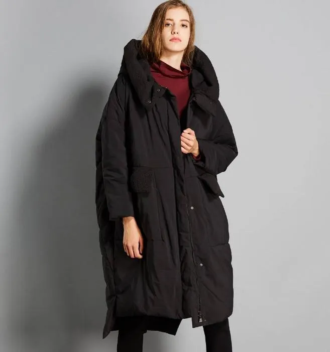 Winter Loose Duck Down Jackets Hooded Warm Women Long Down Coat 2002