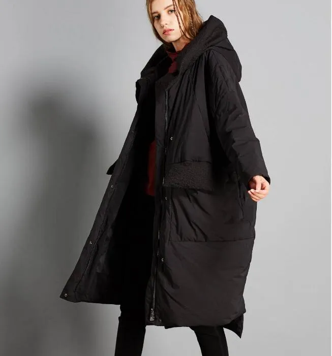 Winter Loose Duck Down Jackets Hooded Warm Women Long Down Coat 2002