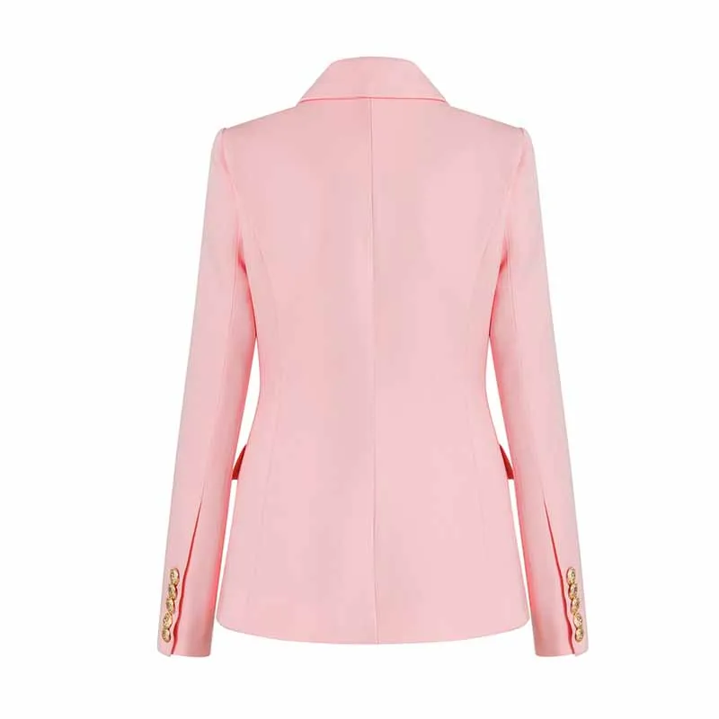 Women Double Breasted Blazer Gold Buttons Jacket in Pink Green,Yellow