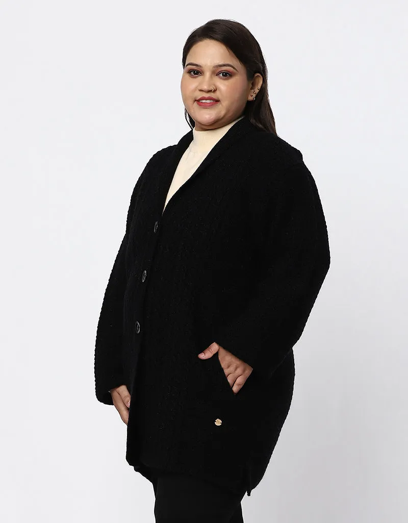 Women Plus Size Woolen Knitted Long Coat