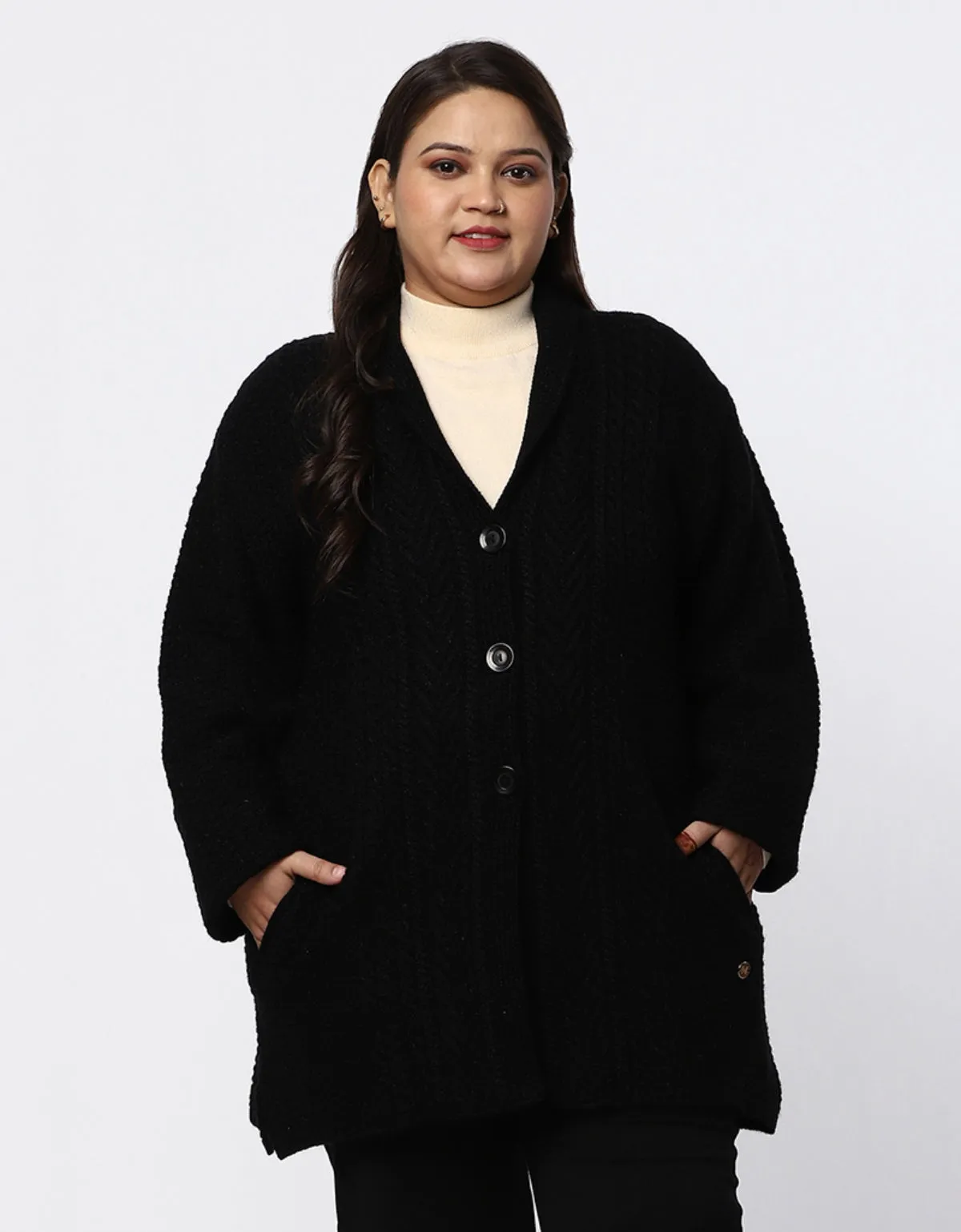 Women Plus Size Woolen Knitted Long Coat