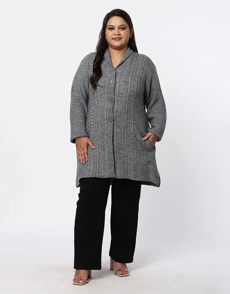 Women Plus Size Woolen Knitted Long Coat