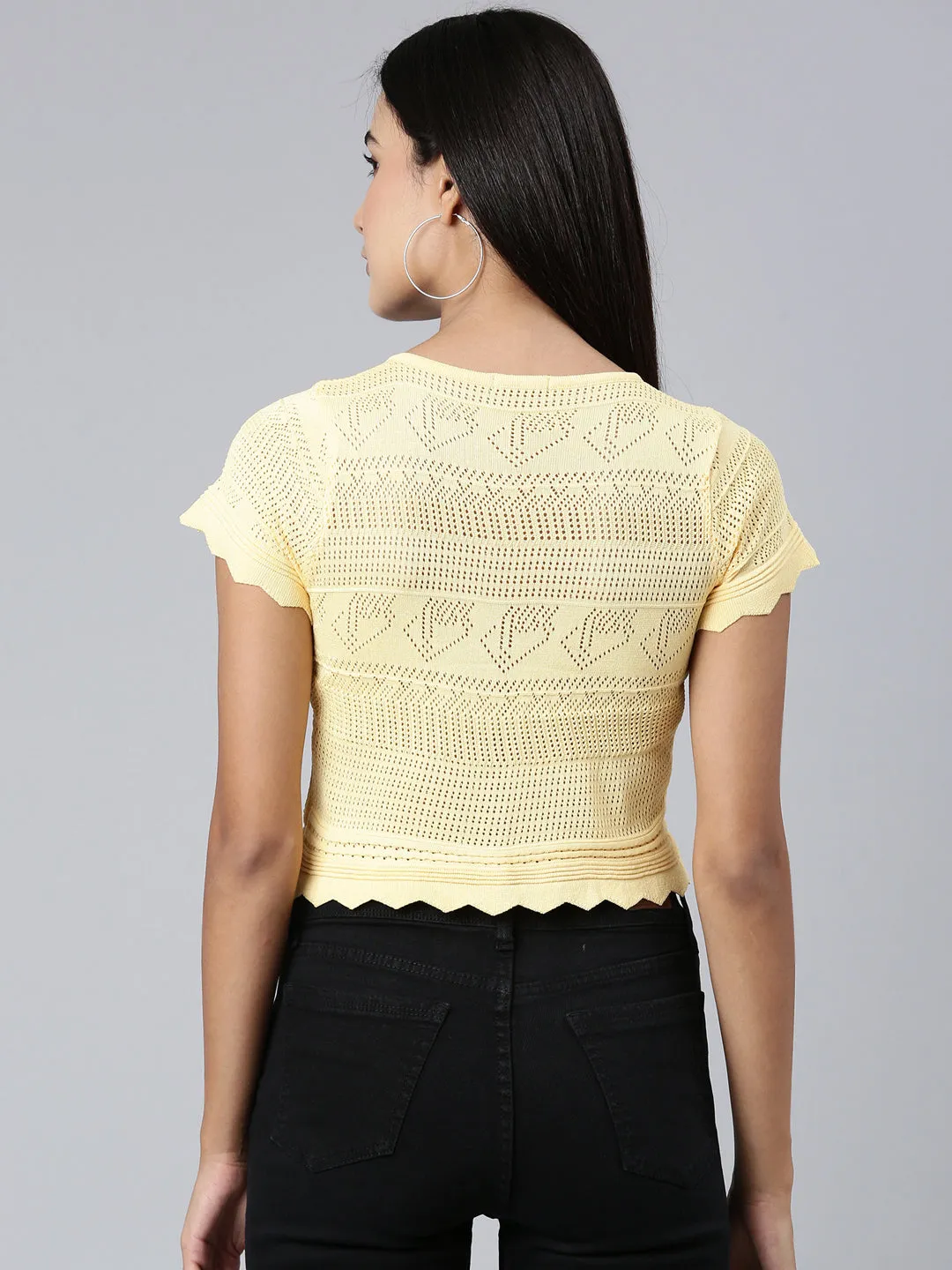 Women Yellow Textured Crop Top